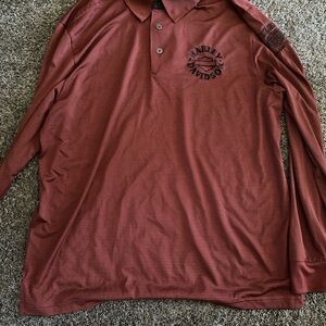 Harley-Davidson Rust Red and Black Striped Long-Sleeve Polo
